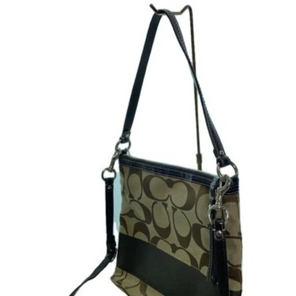 Coach Signature Jacquard Crossbody Bag with Brown Leather Trim - Picture 2 of 8